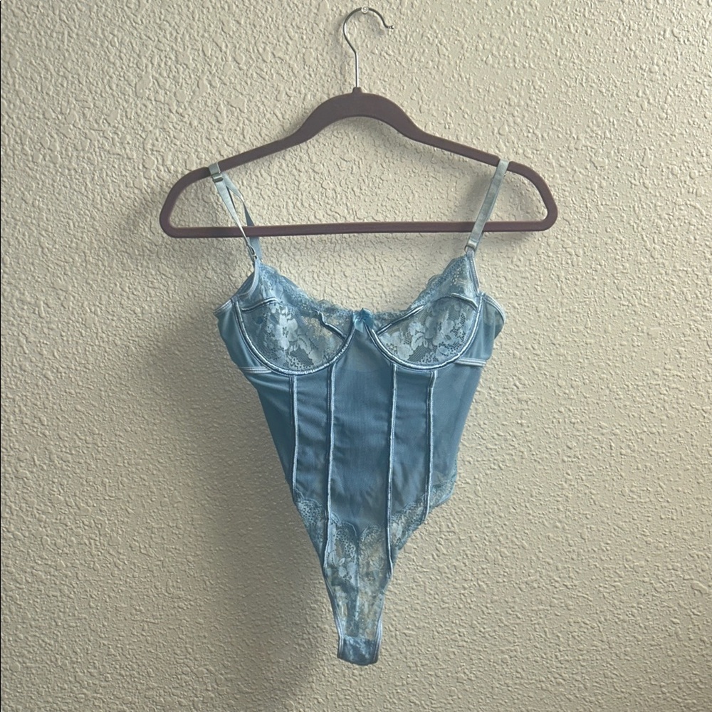 Light Blue Lace-Trim Bodysuit